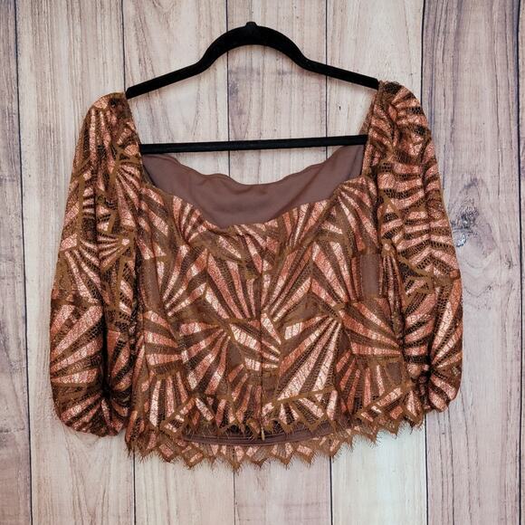 NWT Eva Franco Anthropologie Shine Lace Blouse in Copper, Sz L - Picture 9 of 12